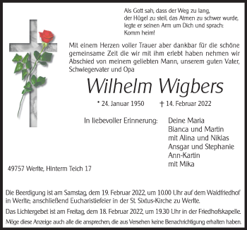 Traueranzeige von Wilhelm Wigbers von Neue Osnabrücker Zeitung GmbH & Co. KG