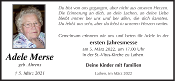 Traueranzeige von Adele Merse von Neue Osnabrücker Zeitung GmbH & Co. KG