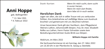 Traueranzeige von Anni Hoppe von Neue Osnabrücker Zeitung GmbH & Co. KG