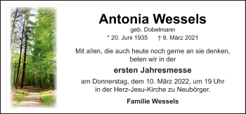 Traueranzeige von Antonia Wessels von Neue Osnabrücker Zeitung GmbH & Co. KG