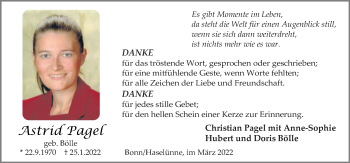 Traueranzeige von Astrid Pagel von Neue Osnabrücker Zeitung GmbH & Co. KG