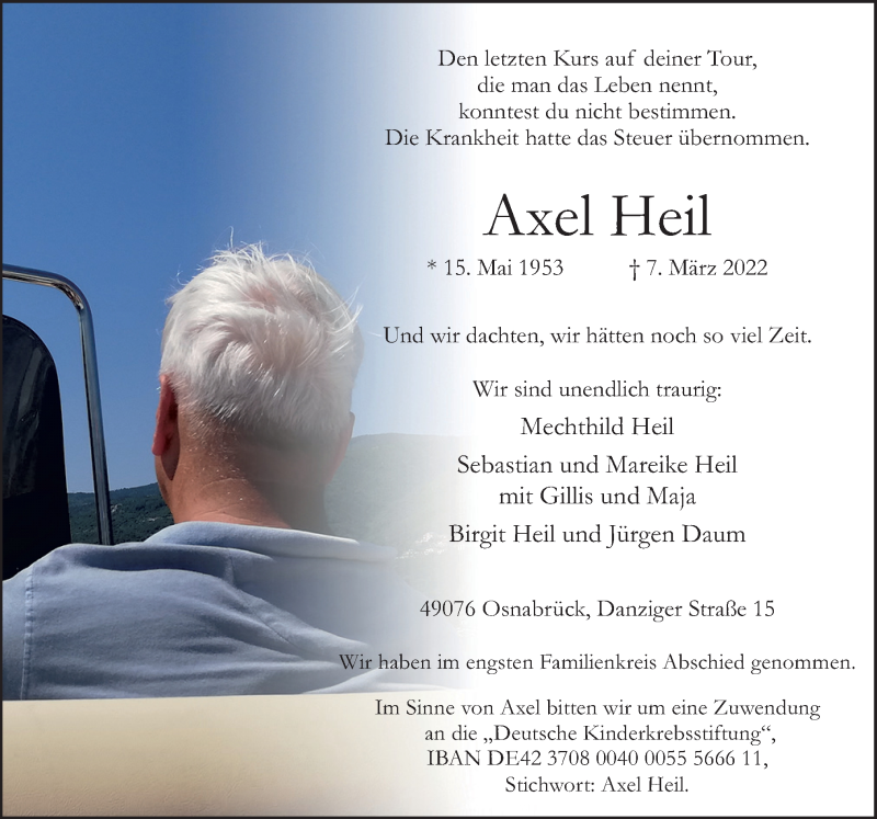  Traueranzeige für Axel Heil vom 12.03.2022 aus Neue Osnabrücker Zeitung GmbH & Co. KG