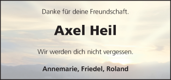 Traueranzeige von Axel Heil von Neue Osnabrücker Zeitung GmbH & Co. KG