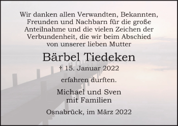 Traueranzeige von Bärbel Tiedeken von Neue Osnabrücker Zeitung GmbH & Co. KG