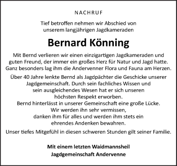 Traueranzeige von Bernard Könning von Neue Osnabrücker Zeitung GmbH & Co. KG