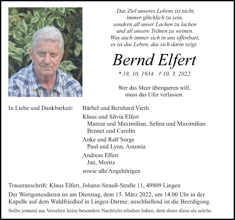  Traueranzeige für Bernd Elfert vom 12.03.2022 aus Neue Osnabrücker Zeitung GmbH & Co. KG