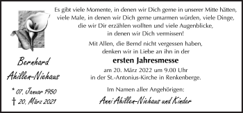 Traueranzeige von Bernhard Ahillen-Niehaus von Neue Osnabrücker Zeitung GmbH & Co. KG