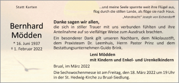 Traueranzeige von Bernhard Mödden von Neue Osnabrücker Zeitung GmbH & Co. KG