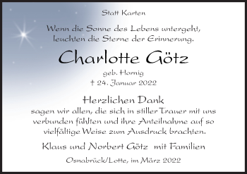 Traueranzeige von Charlotte Götz von Neue Osnabrücker Zeitung GmbH & Co. KG