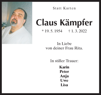 Traueranzeige von Claus Kämpfer von Neue Osnabrücker Zeitung GmbH & Co. KG