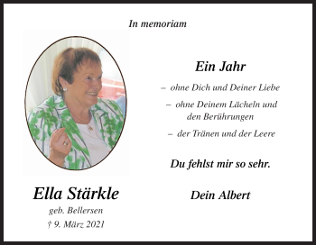 Traueranzeige von Ella Stärkle von Neue Osnabrücker Zeitung GmbH & Co. KG