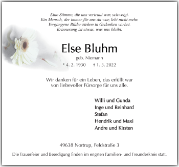 Traueranzeige von Else Bluhm von Neue Osnabrücker Zeitung GmbH & Co. KG