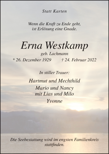 Traueranzeige von Erna Westkamp von Neue Osnabrücker Zeitung GmbH & Co. KG