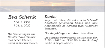 Traueranzeige von Eva Schenk von Neue Osnabrücker Zeitung GmbH & Co. KG