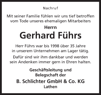Traueranzeige von Gerhard Führs von Neue Osnabrücker Zeitung GmbH & Co. KG