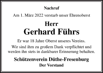 Traueranzeige von Gerhard Führs von Neue Osnabrücker Zeitung GmbH & Co. KG