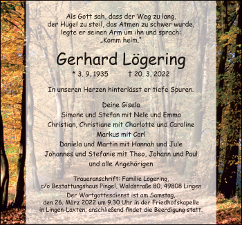 Traueranzeige von Gerhard Lögering von Neue Osnabrücker Zeitung GmbH & Co. KG