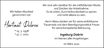Traueranzeige von Hartmut Dobrin von Neue Osnabrücker Zeitung GmbH & Co. KG