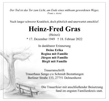 Traueranzeige von Heinz-Fred Gras von Neue Osnabrücker Zeitung GmbH & Co. KG