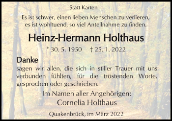Traueranzeige von Heinz-Hermann Holthaus von Neue Osnabrücker Zeitung GmbH & Co. KG