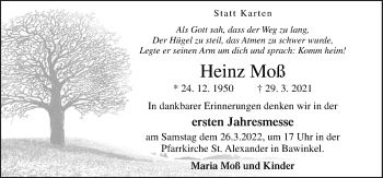 Traueranzeige von Heinz Moß von Neue Osnabrücker Zeitung GmbH & Co. KG