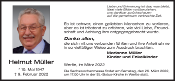 Traueranzeige von Helmut Müller von Neue Osnabrücker Zeitung GmbH & Co. KG