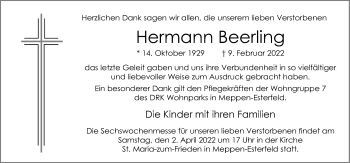 Traueranzeige von Hermann Beerling von Neue Osnabrücker Zeitung GmbH & Co. KG