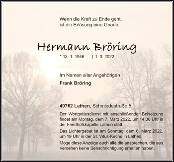 Traueranzeige von Hermann Bröring von Neue Osnabrücker Zeitung GmbH & Co. KG