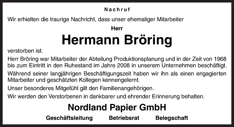  Traueranzeige für Hermann Bröring vom 05.03.2022 aus Neue Osnabrücker Zeitung GmbH & Co. KG