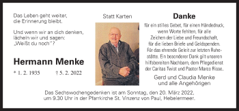 Traueranzeige von Hermann Menke von Neue Osnabrücker Zeitung GmbH & Co. KG