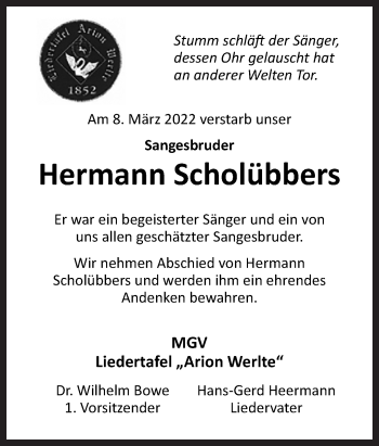 Traueranzeige von Hermann Scholübbers von Neue Osnabrücker Zeitung GmbH & Co. KG