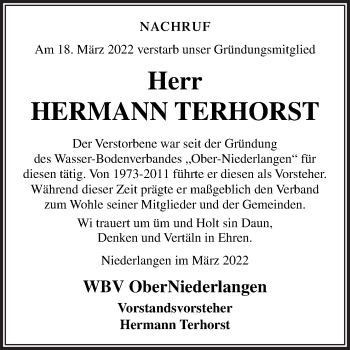 Traueranzeige von Hermann Terhorst von Neue Osnabrücker Zeitung GmbH & Co. KG