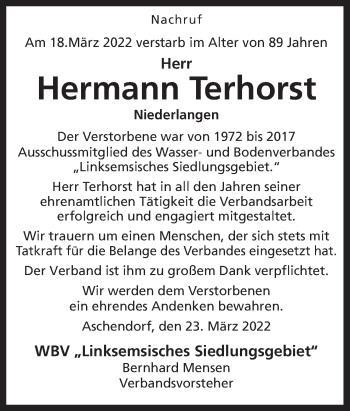 Traueranzeige von Hermann Terhorst von Neue Osnabrücker Zeitung GmbH & Co. KG