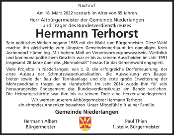 Traueranzeige von Hermann Terhorst von Neue Osnabrücker Zeitung GmbH & Co. KG