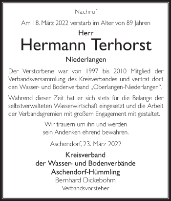 Traueranzeige von Hermann Terhorst von Neue Osnabrücker Zeitung GmbH & Co. KG