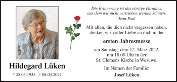 Traueranzeige von Hildegard Lüken von Neue Osnabrücker Zeitung GmbH & Co. KG