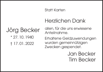 Traueranzeige von Jörg Becker von Neue Osnabrücker Zeitung GmbH & Co. KG