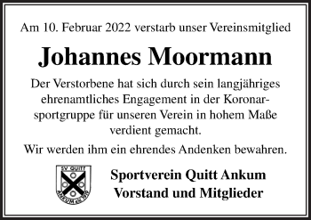 Traueranzeige von Johannes Moormann von Neue Osnabrücker Zeitung GmbH & Co. KG