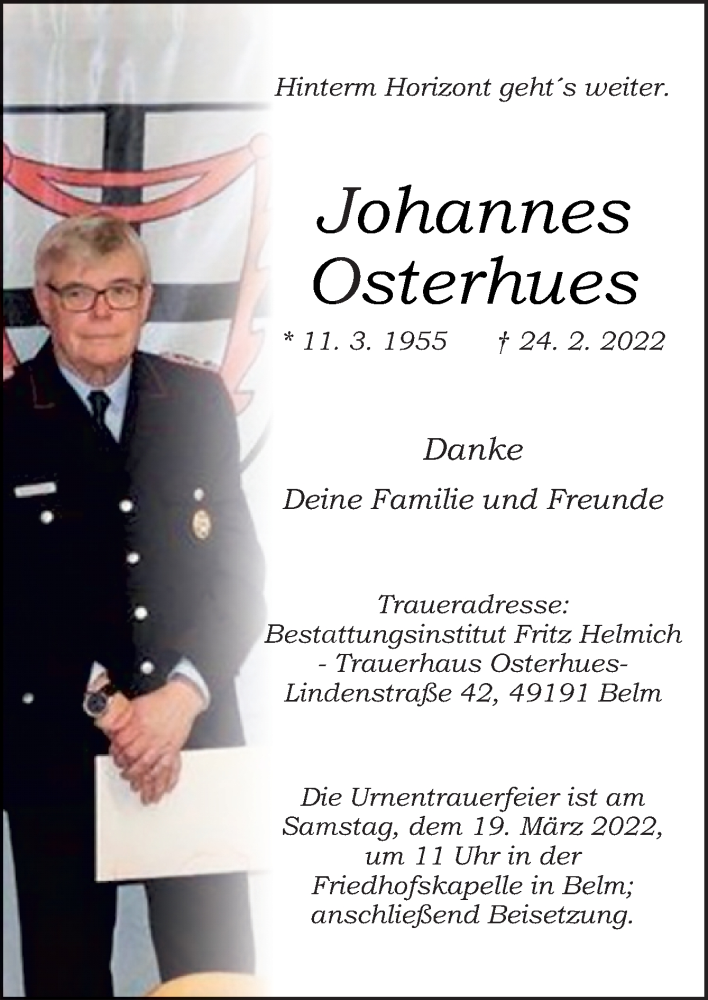  Traueranzeige für Johannes Osterhues vom 12.03.2022 aus Neue Osnabrücker Zeitung GmbH & Co. KG