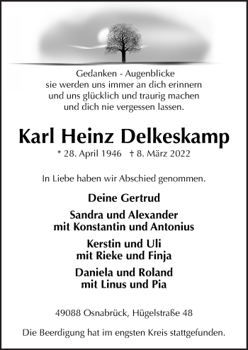 Traueranzeige von Karl Heinz Delkeskamp von Neue Osnabrücker Zeitung GmbH & Co. KG