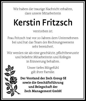 Traueranzeige von Kerstin Fritzsch von Neue Osnabrücker Zeitung GmbH & Co. KG