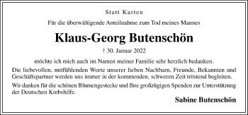 Traueranzeige von Klaus-Georg Butenschön von Neue Osnabrücker Zeitung GmbH & Co. KG