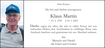 Traueranzeige von Klaus Martin von Neue Osnabrücker Zeitung GmbH & Co. KG