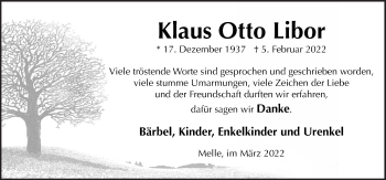 Traueranzeige von Klaus Otto Libor von Neue Osnabrücker Zeitung GmbH & Co. KG