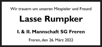 Traueranzeige von Lasse Rumpker von Neue Osnabrücker Zeitung GmbH & Co. KG