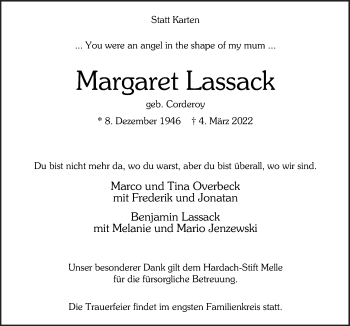 Traueranzeige von Margaret Lassack von Neue Osnabrücker Zeitung GmbH & Co. KG