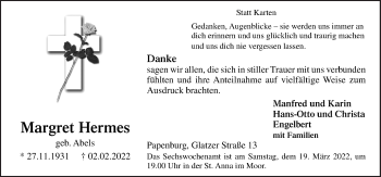 Traueranzeige von Margret Hermes von Neue Osnabrücker Zeitung GmbH & Co. KG
