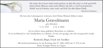 Traueranzeige von Maria Gravelmann von Neue Osnabrücker Zeitung GmbH & Co. KG