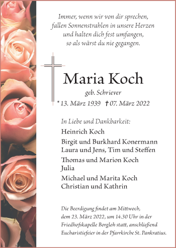 Traueranzeige von Maria Koch von Neue Osnabrücker Zeitung GmbH & Co. KG