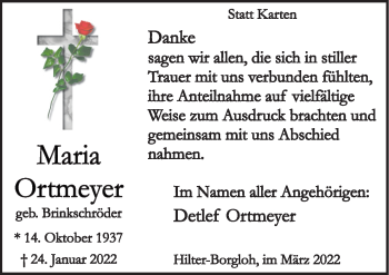 Traueranzeige von Maria Ortmeyer von Neue Osnabrücker Zeitung GmbH & Co. KG